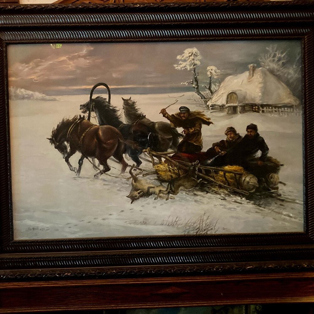 Large Beautiful Vintage Oil Painting By Tadeusz Troczynski Framed Behind Glass